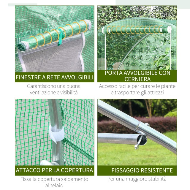 Θερμοκήπιο Outsunny Tunnel με Roll-up Door and Windows, PE Cover and Steel Construction, 150x300x200cm, Green 845-591