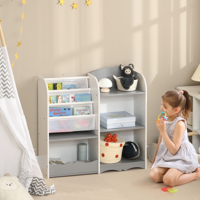 ZONEKIZ Παιδικό Παιχνίδι Ράφι με Ξύλινα Ράφια, 85x26x84cm, Γκρι 311-060V80GY