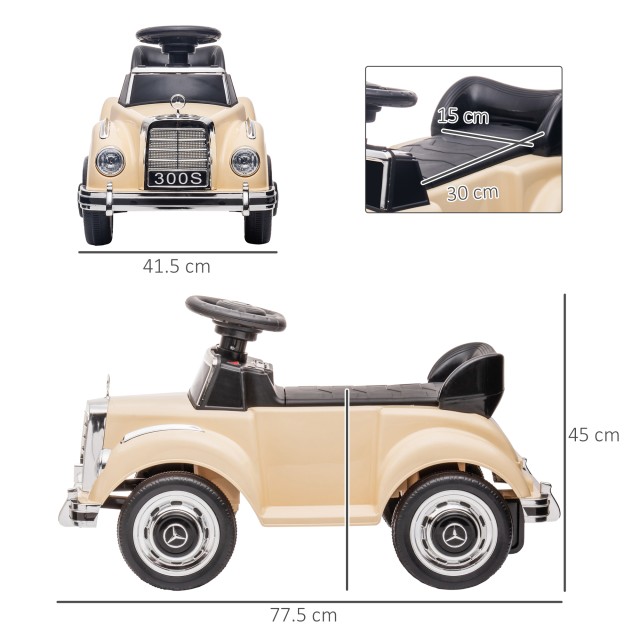 HOMCOM Electric Ride-On Toy Car για παιδιά 18-48 μηνών άδεια Mercedes-Benz με μουσική, μπεζ 370-292V90BG