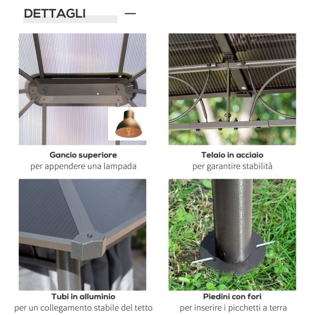 Outsunny 3,6x3m Garden Gazebo με Anti UV Polycarbonate Roof και κουρτίνες, γκρι 84C-212V01