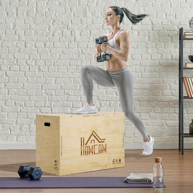 HOMCOM Ξύλινο Plyo Box σε 3 Ύψη, Plyometric Jumping Box Χωρητικότητα 120kg, 61x51x76cm A93-053V01