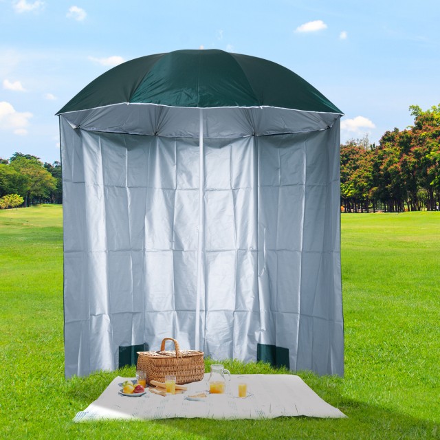 Outsunny Beach and Garden Parasol Φ220cm με κουβούκλιο, πολυεστέρα και μέταλλο, σκούρο πράσινο και λευκό 84D-038GN