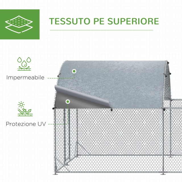 PawHut Outdoor Steel Chicken Run με κάλυμμα PE με προστασία UV, 570x280cm D51-341V00SR