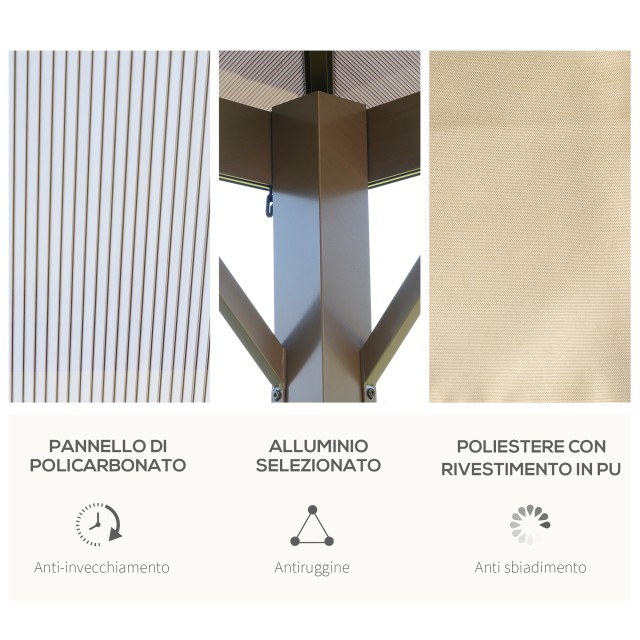 Outsunny Garden Gazebo 2,94x2,94m με πολυανθρακική στέγη και κουνου...