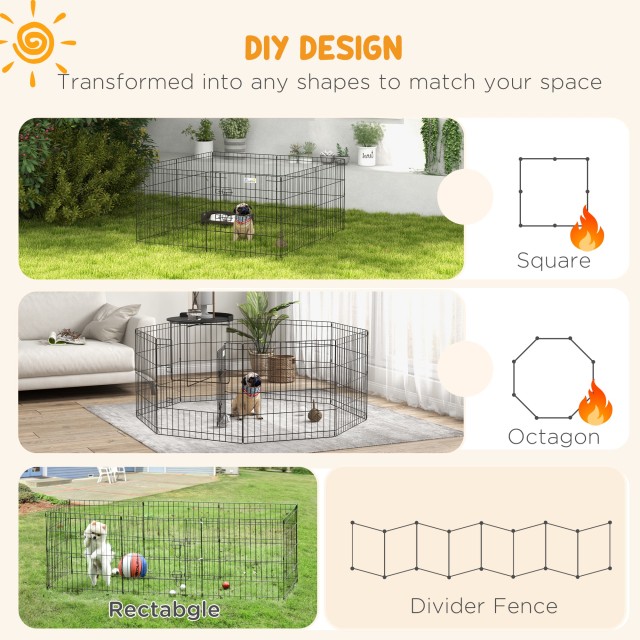 PawHut Outdoor and Indoor Dog Run με 8 Διχτυωτές Πάνελ και Πόρτα, 6...