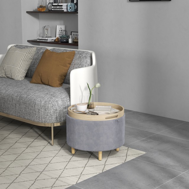 HOMCOM Velvety Container Πουφ 120 κιλών max με καπάκι, σε MDF και δρυς, 56x56x42 cm, Γκρι 838-434V80GY