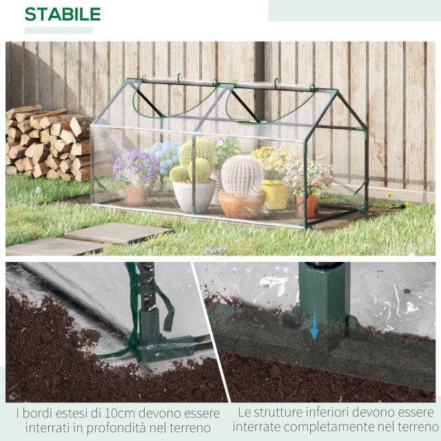 Outsunny Mini Garden Θερμοκήπιο με 2 κυλιόμενα παράθυρα και κάλυμμα PVC Anti-UV, 119x60x60cm, Διαφανές 845-368V04