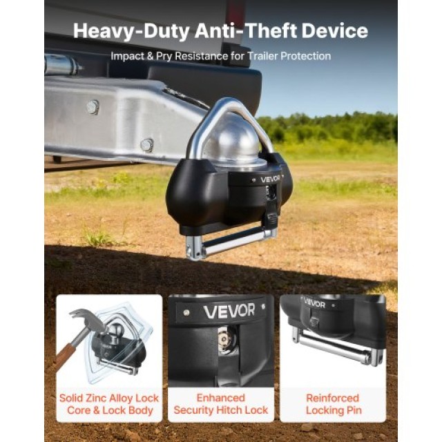 VEVOR Κλείδωμα Ρυμουλκούμενου με Αντικλεπτική Προστασία, Μαύρο CZSO...