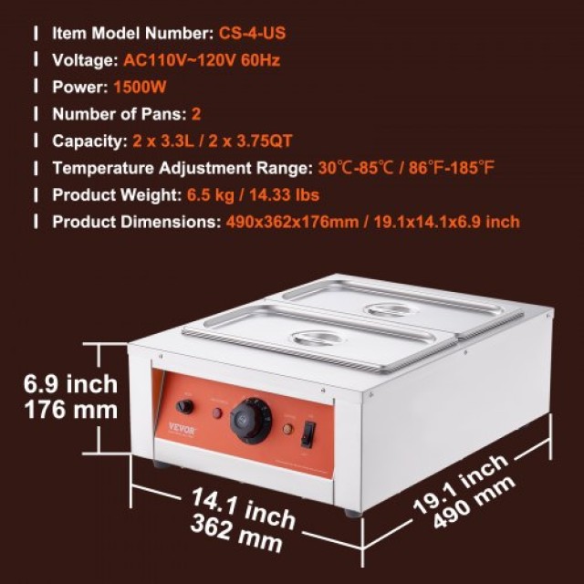 Μηχανή Σοκολάτας VEVOR 17.6 lbs με 2 Δεξαμενές  Q1761500W30423AN2V2