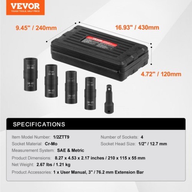 Σετ Καρυδάκια VEVOR 1/2 Metric & SAE 6-Point Flip  ZLMTTTELM12621EUIV0