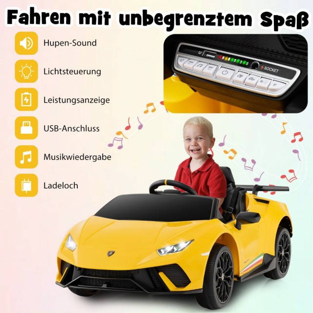 Costway  Παιδικό Ηλεκτρικό Αυτοκίνητο Lamborghini 12V με Τηλεχειριστήριο και LED Φώτα TQ10293DE-YW