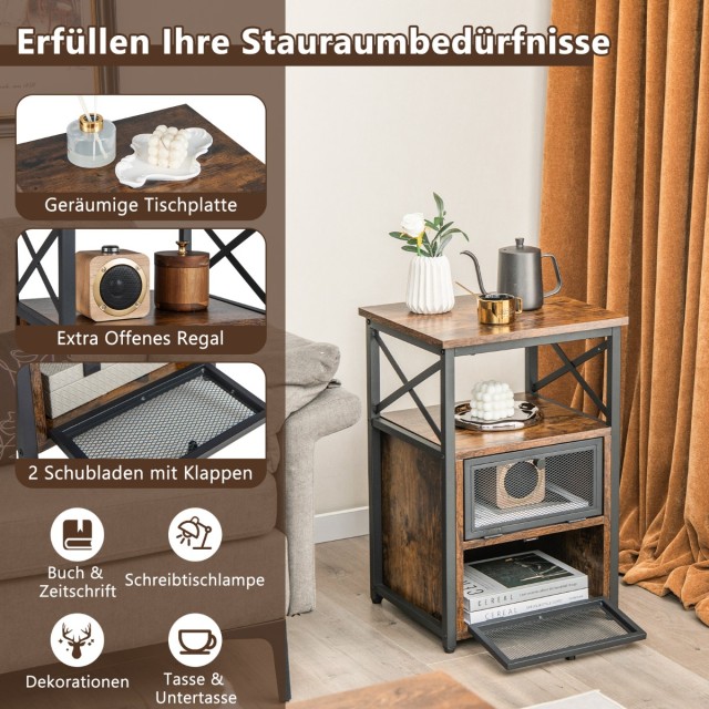 Costway Μοντέρνο Τραπεζάκι με 2 Πτυσσόμενα Συρτάρια & Ανοιχτό Ράφι ...