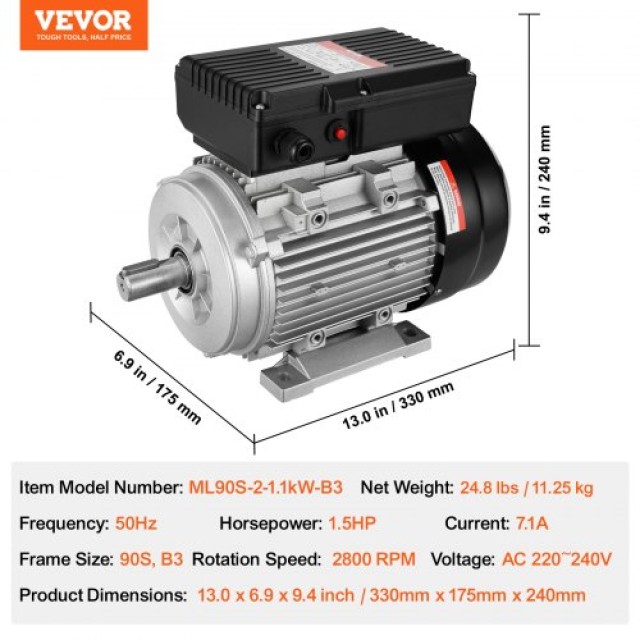 VEVOR Ηλεκτρικός Κινητήρας 1.1KW 2800RPM 220~240V  TYJLIECDJ345B4GZQV7