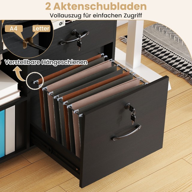 Costway Κινητό ντουλάπι γραφείου με 4 συρτάρια και κλειδαριά σε μαύ...