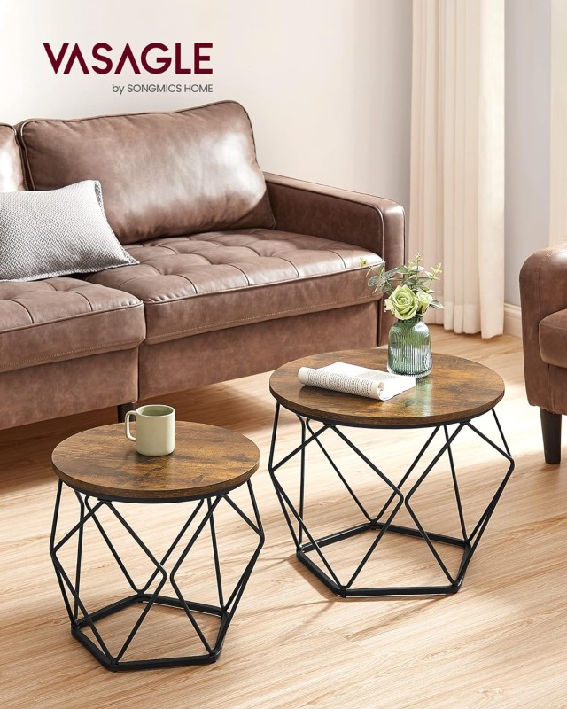 Σετ 2 Στρογγυλά Τραπεζάκια 60 x 45cm - 50 x 40cm Καφέ-Μαύρο LCT041K01