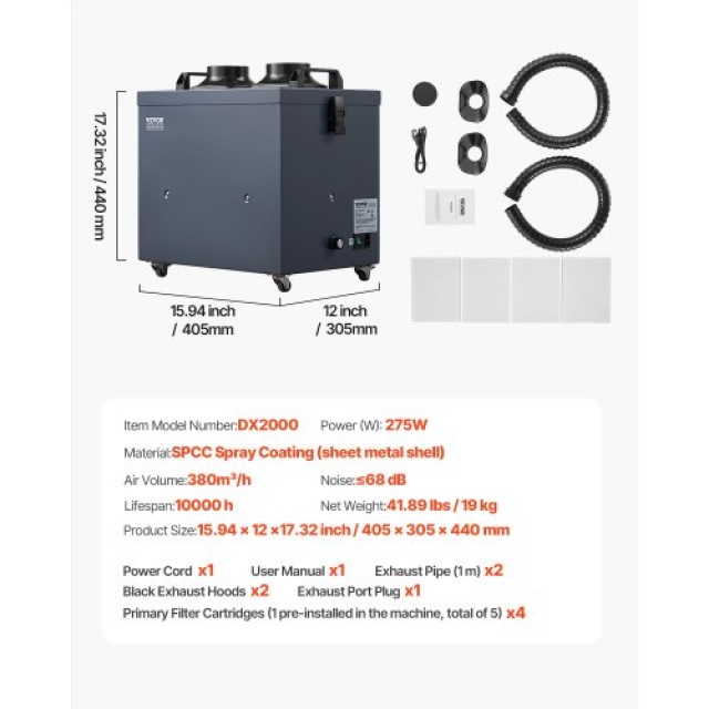 VEVOR Απορροφητήρας Καπνού 275W με Φίλτρα 4 Σταδίων PYJQDDY360LF5JO5YV2