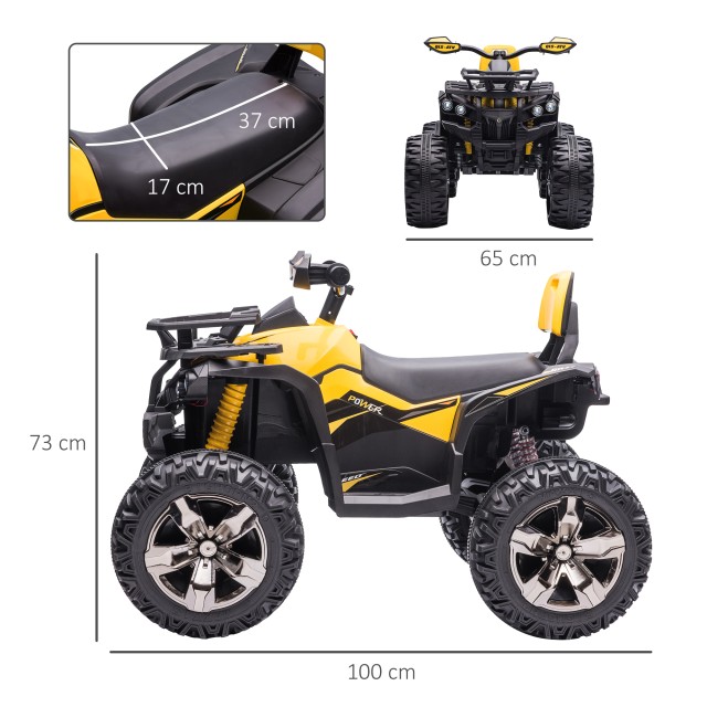 HOMCOM 12V Electric Kids Quad με λειτουργικούς προβολείς και πεντάλ, επαναφορτιζόμενη μπαταρία, κ.λπ. 3-5 ετών, 100x65x73cm - Μαύρο / Κίτρινο 370-170V90YL
