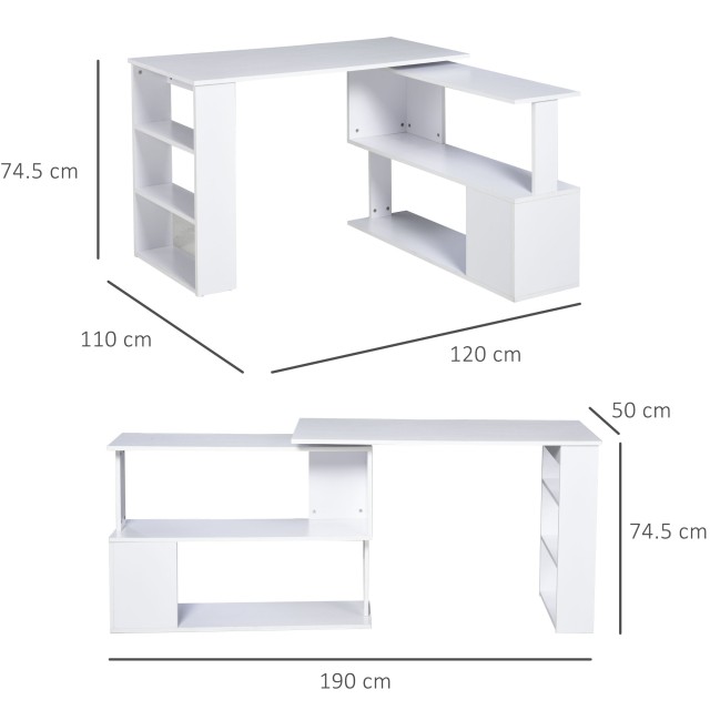 Homcom Γωνιακό Γραφείο με 5 Ράφια Λευκό 120 x 100 x 74,5 εκ. 836-074WT