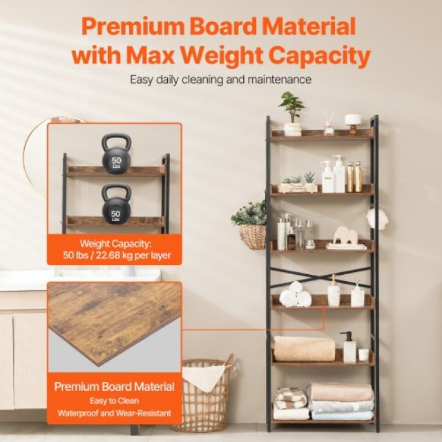 VEVOR Μεταλλική Βιβλιοθήκη Ρουστίκ Βιβλιοθήκη 6 Επιπέδων για το Σαλ...