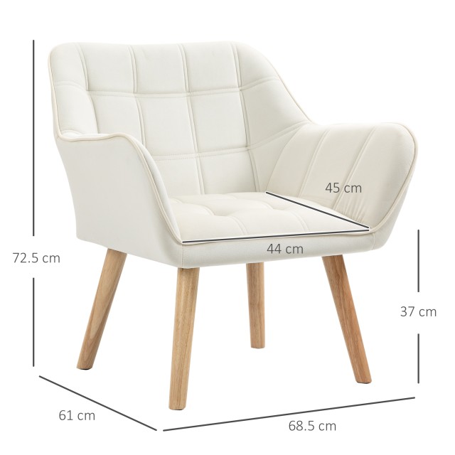 Πολυθρόνα Scandinavian Design HOMCOM σε Ξύλο και Κρεμ βελούδο εφέ, για σαλόνι ή γραφείο, 68,5x61x72,5 cm 833-799V00CW