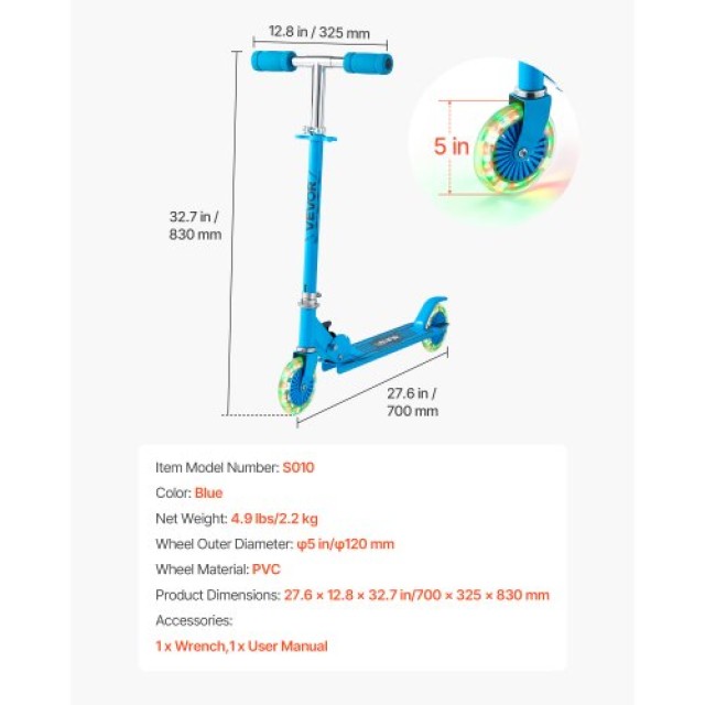 VEVOR Παιδικό Πατίνι με 2 Ρόδες για Παιδιά 3+, Ρυθμιζόμενο Τιμόνι, ...