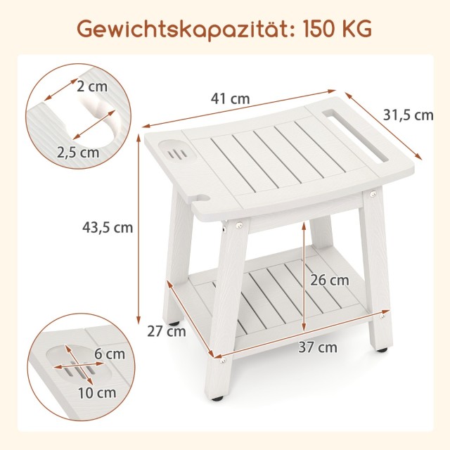 Costway Αδιάβροχο Σκαμπό Ντους με Λαβή & Ράφι, 45x30x45 εκ. Αντοχή ...