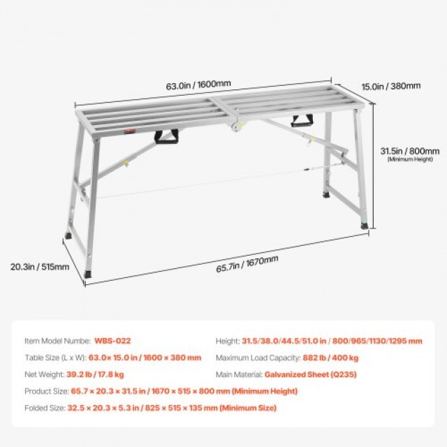 VEVOR  Ρυθμιζόμενη Φορητή Σκαλωσιά 800 lb  BXSZDJSJZJ80FRRL9V0