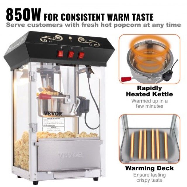 VEVOR  Μηχανή Ποπκόρν Πάγκου 850W 8 Oz 48 Κούπες Μαύρη TSBMHJ8OZ850M1C6BV2