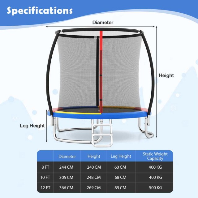 Costway  Παιδικό Τραμπολίνο Κήπου Ø244 cm με Σκάλα & Δίχτυ Ασφαλεία...