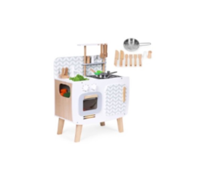 ECOTOYS Ξύλινη παιδική κουζίνα ρετρό με φούρνο, καυστήρες, νεροχύτη...