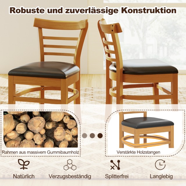 Costway Σετ 2 Ξύλινων Καρεκλών Τραπεζαρίας με Επένδυση από Δερματίν...