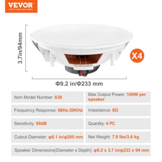 VEVOR  4 Ηχεία Οροφής 8 100W Εντοιχισμού DPXDYSQ8YCSZTSBN5V9