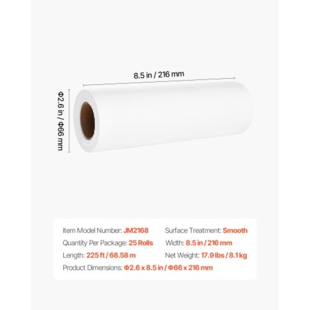 VEVOR Χαρτί Κεφαλής Ιατρικής Εξέτασης 25τμχ 8.5x225ft TZZGHTZZJ85IVTML8001V0