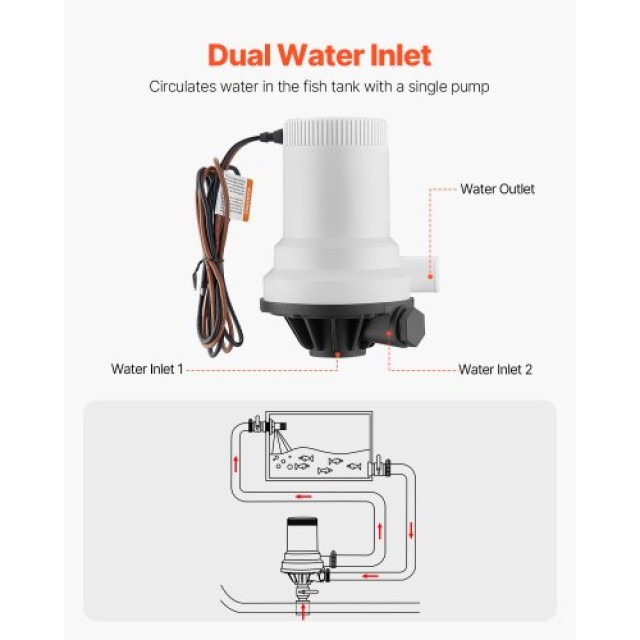 VEVOR Αντλία Ζωντανού Δολώματος Σκάφους 12V 1600GPH με 2 Εισόδους C... VEVOR Αντλία Ζωντανού Δολώματος Σκάφους 12V 1600GPH με 2 Εισόδους C...