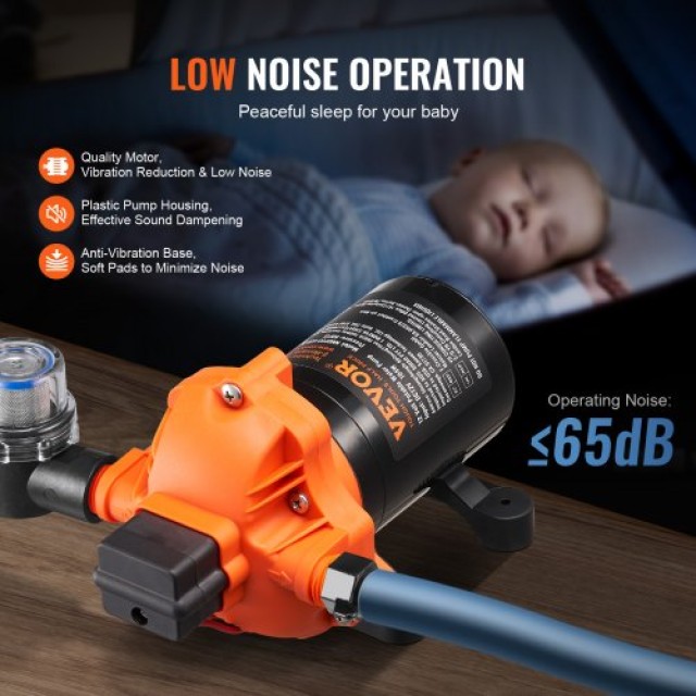 VEVOR  Αντλία Διαφράγματος 12V 3.5GPM 13.25L/min με Διακόπτη Πίεσης 3-Θαλάμων 12VYYSB3Q35G3N0DNV9