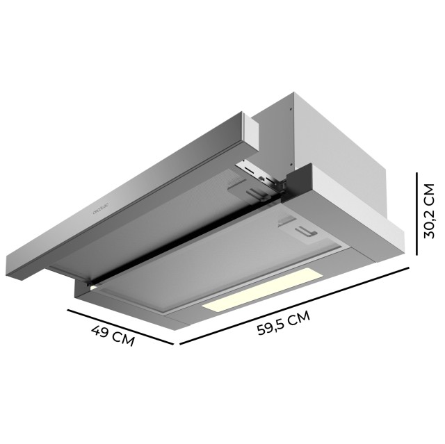 CECOTEC  Τηλεσκοπικός Απορροφητήρας Bolero Flux TLM 606500 Inox, 60cm, 650m3/h, 165W, Κλάση A, 2 Ταχύτητες, Φίλτρο Άνθρακα  CEC-02862