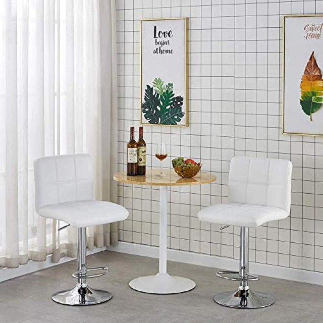 BAKAJI  Σετ 2 Σκαμπό Μπαρ Κουζίνας με Λευκή Οικολογική Δερμάτινη Κα...
