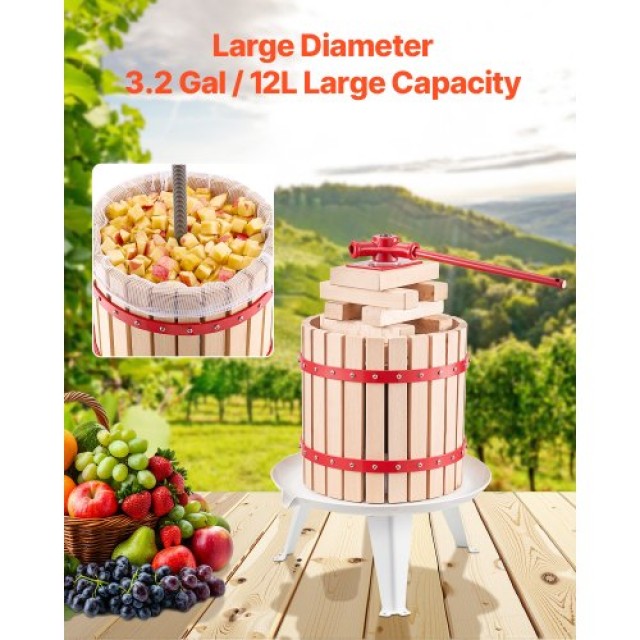 VEVOR Πρέσα Φρούτων Ξύλινη 12L για Παρασκευή Κρασιού GJYZJLSSM12LGR...