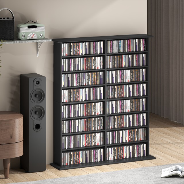 HOMCOM Μοντέρνα Ξύλινη Βιβλιοθήκη CD με 16 Ράφια, 106.5x24x123.7 εκ., Μαύρο 836-602V00BK