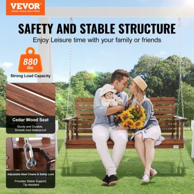 VEVOR Ξύλινη Κούνια Βεράντας 5 ft, Καφέ, 880 lbs, με Αλυσίδες Κρέμα...
