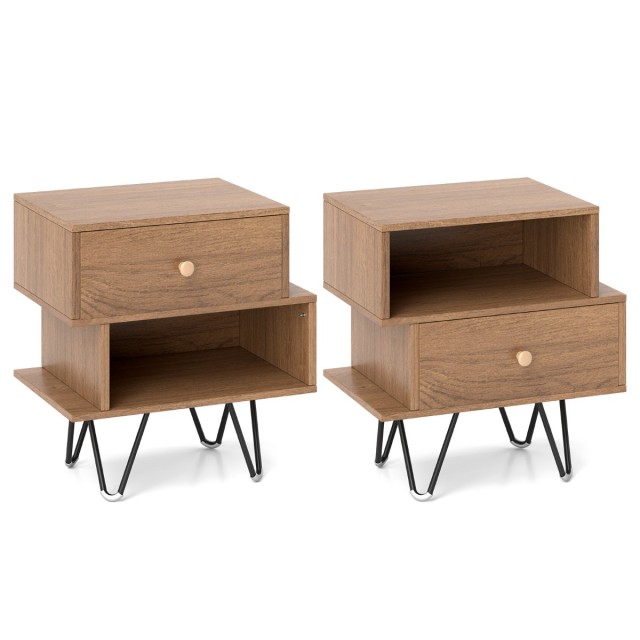 Costway Σετ Κομοδίνων Mid-Century Modern με Μεταλλικά Πόδια και Ευέλικτο Σχεδιασμό Αποθήκευσης HU10941NA-2