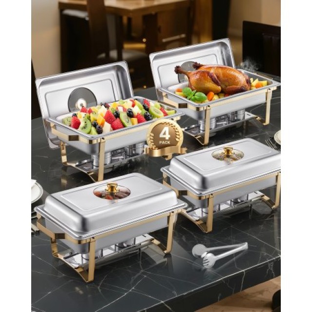 VEVOR 8 Qt 4 Pack Rectangle Chafing Dish Set ZFXBXGBLSTGKXK5LUV0