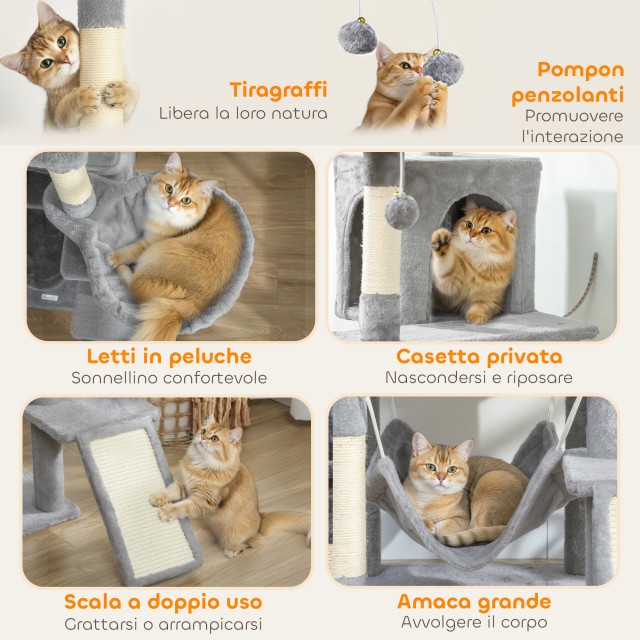 PawHut Δέντρο Γρατσουνίσματος για Γάτες με Σκάλα, 2 Αιώρες, 3 Θέσει...