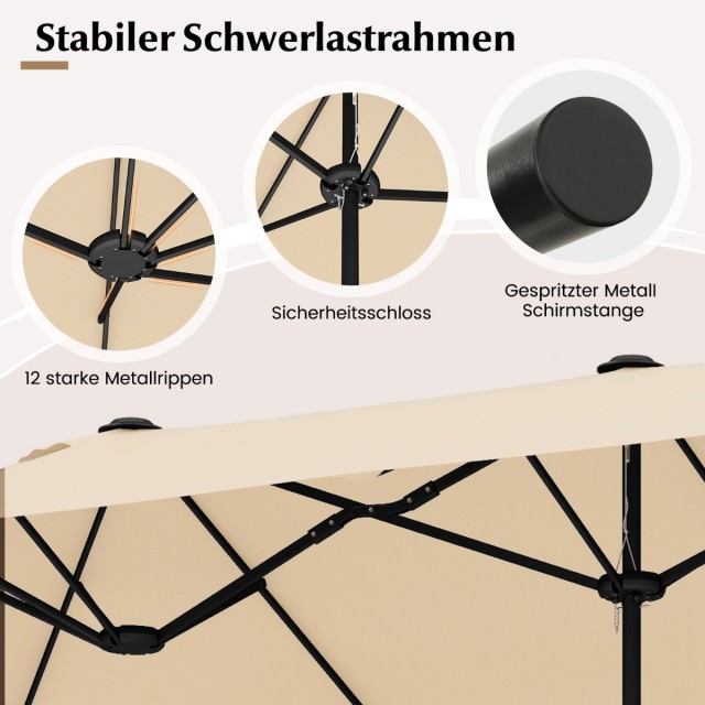 Costway Μεγάλη Διπλή Ομπρέλα με Βάση και Κουρμπαδόρο 400 x 200 cm X...