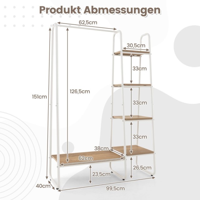 Costway Φορητή Ντουλάπα Ράφι Ρούχων με 5 Ξύλινα Ράφια 151 x 99,5 x ...