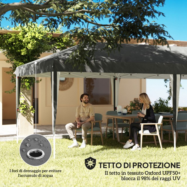 Outsunny  Κιόσκι 3x6 μ για 12-18 Άτομα με Ρυθμιζόμενο Ύψος και Οπές Αποστράγγισης, από Μέταλλο και Ύφασμα Οξφόρδης Γκρι  84C-603V00GY