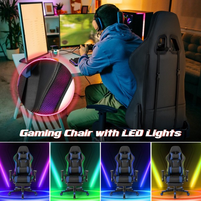 Costway  LED Φωτιζόμενη Καρέκλα Gaming με Ρυθμιζόμενα Χαρακτηριστικά και Άνετη Σχεδίαση CB10483BL
