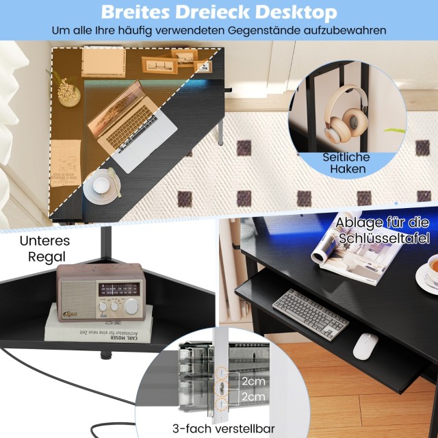 Γραφείο Gaming με Φορτιστή και LED και Αποσπώμενη Πλατφόρμα Μαύρο 8...