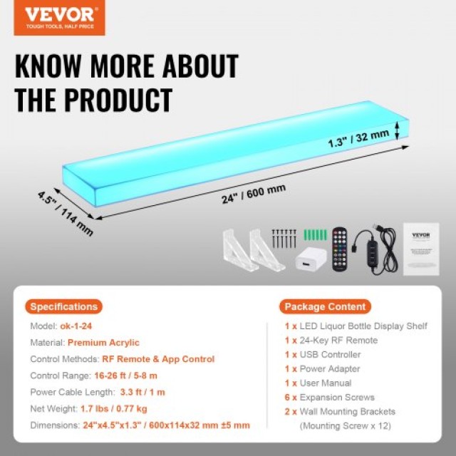 Ράφι Μπουκαλιών με LED Φωτισμό VEVOR 24 για Μπαρ Σπιτιού  ZTXLEDJPZSJ18E3A2V2