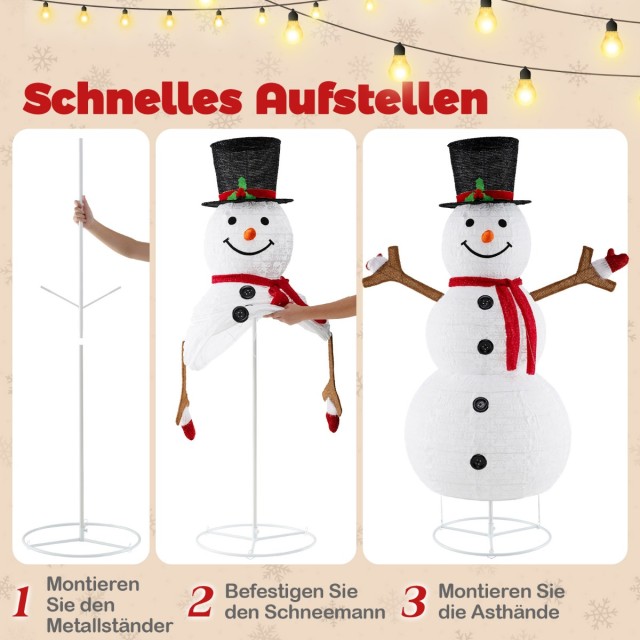 Costway Φωτιζόμενος Χιονάνθρωπος με Καπέλο και Κασκόλ (184 εκ.) CM2...